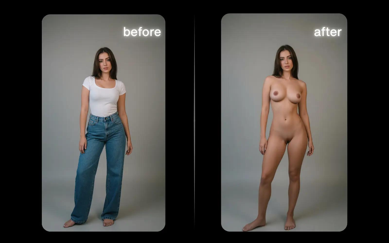 Undress AI before and after - casual outfit removal