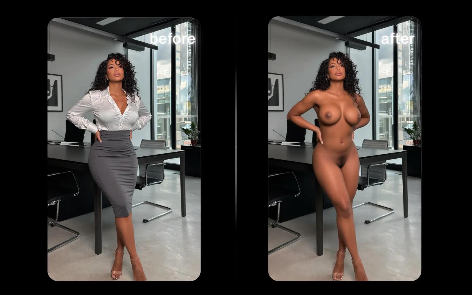 Undress AI before and after - office attire removal